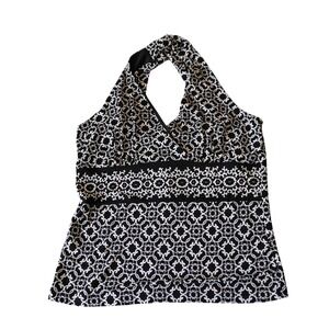 White House Black Market Halter Top Black White Patterned Blouse‎ Medium